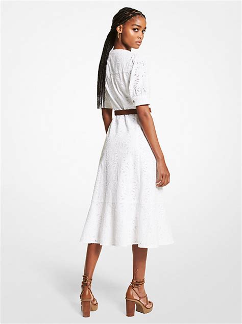 Palm Eyelet Cotton Midi Dress 